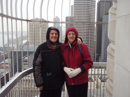 Taking in the view from the Smith Tower in Seattle