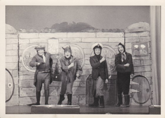 Terry, second left, as Badger. Tillingbourne Cnty Sec. School's production of Toad of Toad Hall 1966