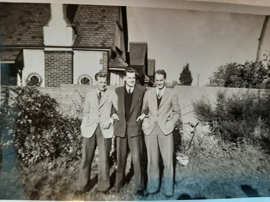 Michael, David and Peter 1950s (one Sunday after church?), Hutton, family home (‘Henleaze’)