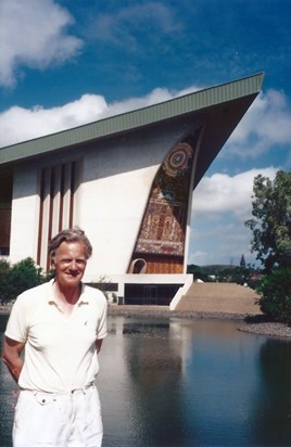 Peter outside Papua New Guinea's  Parliament