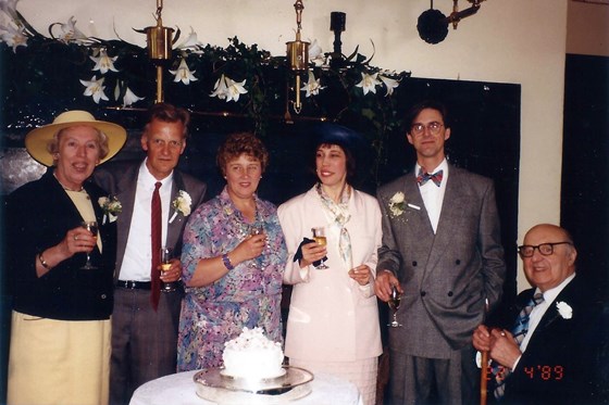 Peter and Hazel at Keith and Judes weddding 22.04.1989 (Peter's 57th Birthday) Also in pic are left Jude's Mum and Garndad Samuel Clouston (Hazel's father)