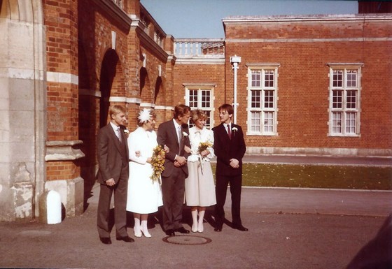2. Peter and Hazel Wedding Day at Christ's Hospital School pictured with Hazel's side Howard. Kay & Keith