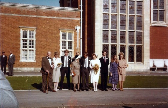 4. Peter and Hazel Wedding Day at Christ's Hospital School pictured with Hazel's side Samuel Clouston, Kay, Leigh, Gertrude Clouston, Howard, Peter, Hazel, Keith, Fiona, (niece to Hazel) and Flora (Hazel's sister)