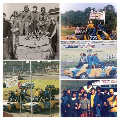 Demons Banger Team after winning the Banger Championship Team Race at Hednesford Raceway in 1985