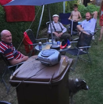 Grandad enjoying the summer and his lovely dog Bess (Tess) in the corner