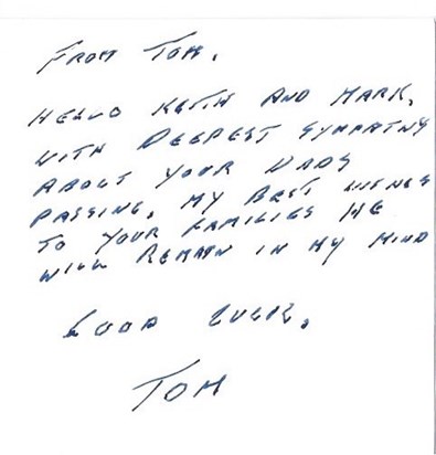 Condolences from Tom, Jim's brother