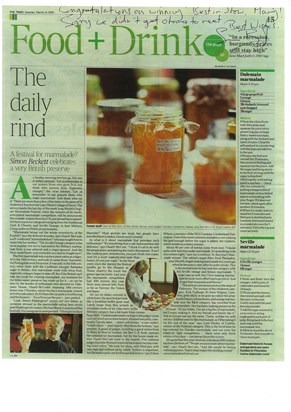 Article published in the Times referring to Mary's winning  Marmalade best in show at Dalemain 2009
