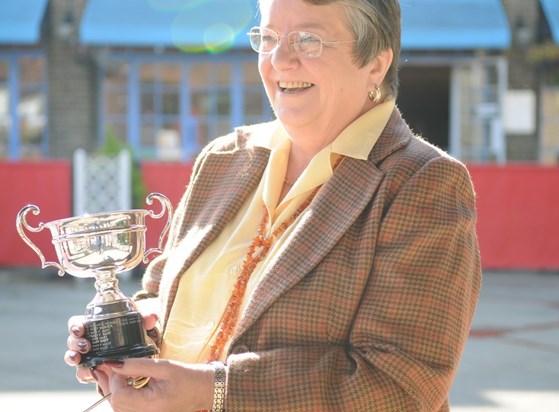 Mary with Cllr Skeet Trophy from book