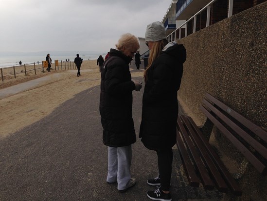 Mum and Rayner down at the beach last February