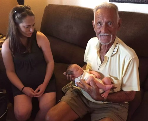 Great grandson Kaleb & Alysha with Grandpa 2016