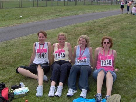 Nettie, Debbie, Helen and Cassie complete the Race for Life at Aintree
