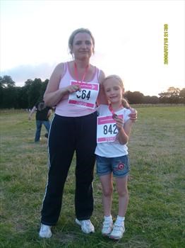 Nettie and Hannah showing medals -Race For Life 2007 in Knowsley