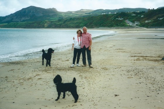 David on the beach North Wales with Joan Simon and Rupert