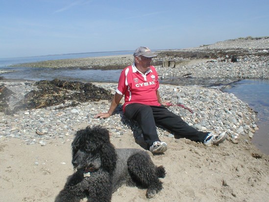 David on the beach with his pal Rupert