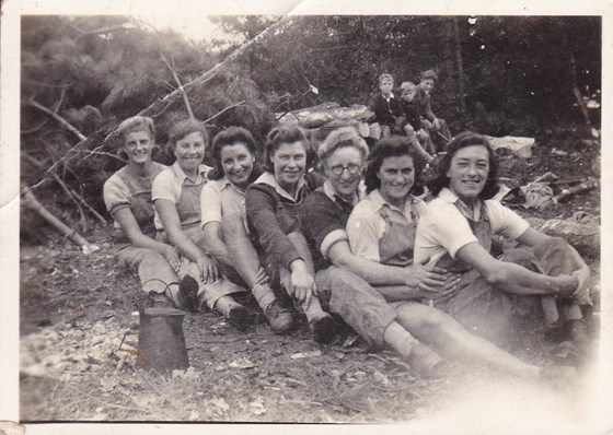 Pauline, 4th left with other Lumberjills. Kathy Bevan, far right