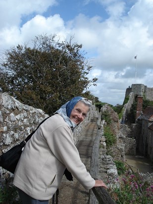 Joyce at Carisbrooke Castle, Isle of Wight 2011 - you're never too old to climb the battlements! 