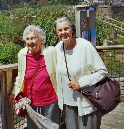 Mother and her great friend from WRNS days, Barbara Good. Living Coasts in Torquay 2006. 