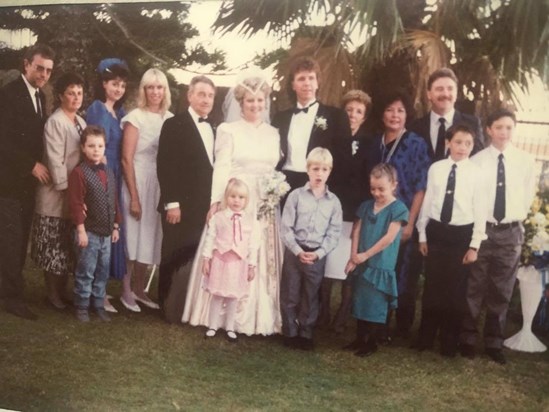 Stephen with Lorraine's Family on their Wedding Day