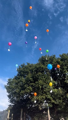 Staff and service users at Elhap let go balloons with messages for Ciaran🎈