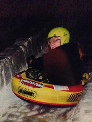 Having fun on the ice slide x