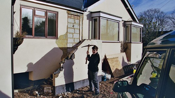 With the front door blocked up the steps could be removed.