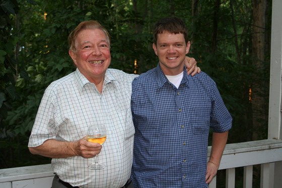 The 2006 visit paid to the US was his last unassisted.  He was in good form and enjoyed the many visits, sbown here with Ethabn on the deck at the Woodhurst House in Charlottesville.