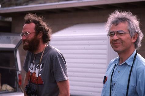 Dick with Martin Daly, talking evolutionary ecology. Deep Canyon, 1988.
