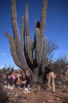 With Alice, Brad and giant cardon cactus. Baja California, 1989.