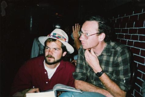 With Pat O'Hara at Hussong's Cantina. Ensenada, Mexico. 1989. A rare photo of Dick minus beard.