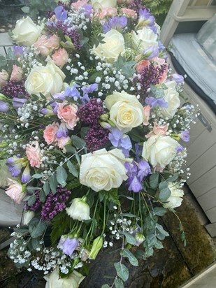 Beautiful Casket Spray -Mums favourite colours 