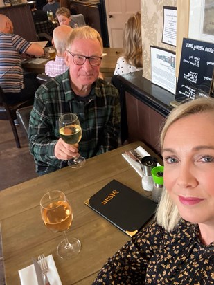 Dad and Vicky (daughter) having a birthday meal. ( dad's bday)