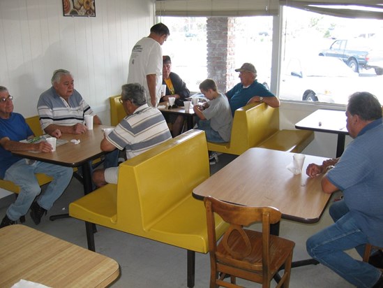 Part of the Rusty Zipper Club at Sunshine Donuts; Ray's grandson Toms first visit 7/1/2008
