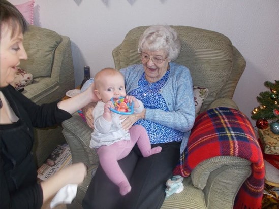 Baby Imogen with Grandma and Great Grandma Gladys