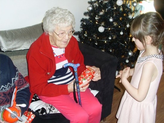 Arianna and Great Grandma Gladys sharing Christmas presents x
