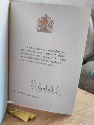Diamond Wedding Anniversary card from the Queen 