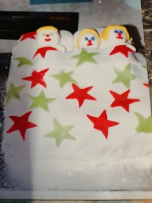 Another Christmas cake made by Grandma ,little Graeme, Gemma and Joanne in bed xxxx