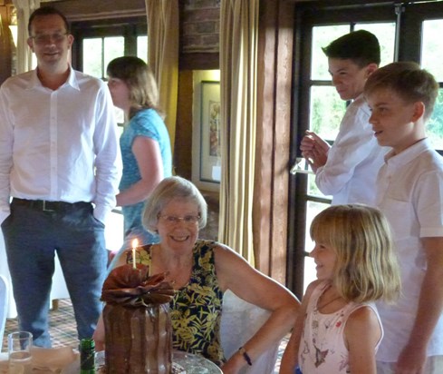 Helen with Simon and family at her 80th birthday lunch