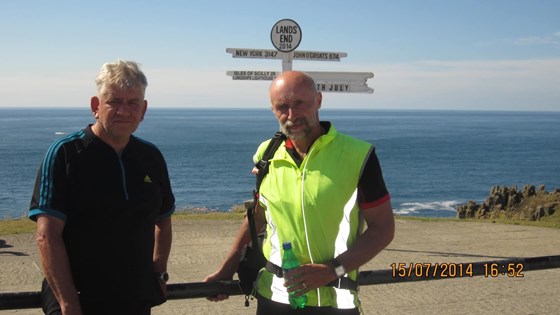 RIP Dave - Peter and Dave after their John O Groats to Lands End bike ride for GOSH 