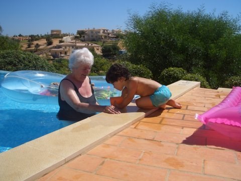 Nana in the pool, with Kamran