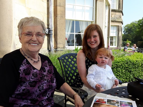 Mum 80th with sam and Liddy - Liddy looking very puzzled but Mum just loving it xx