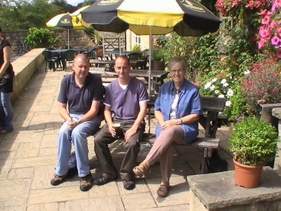 Masham, July 2009 when Mrs R took us to the Theakston brewery. With Paul and Tom