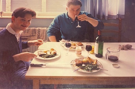 Nick B and Pete Sunday Lunch at the flat in Cambridgelate 80's. 