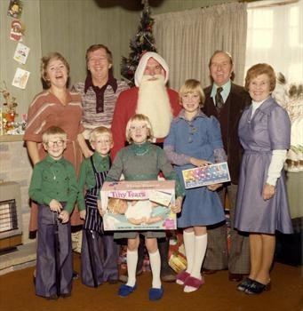 Christmas 1975 the family, Nan and Grandad and Father Christmas