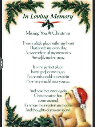 Little did we know 15 years ago that it was going to be your last Christmas.  You left a big hole in the centre of our family xxx