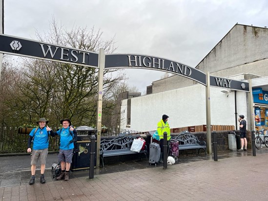 Dad & Tommy at the start of Westhighland Way to raise money for the Hospice 