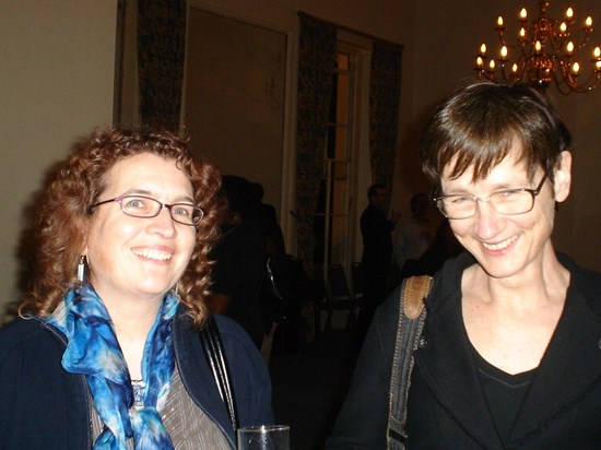 Maxine with Karen at the official launch of The Girl with the Dragon Tattoo, 2008