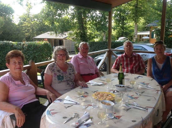 Mum, Dad and friends having dinner with Sandy and Philip at La Garangeoire, France. Summer 2015