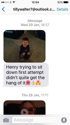 The last picture of Henry before he fell ill. Tilly sent it to Mark when he was at work. Tilly was teaching Henry to sit cross legged.