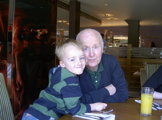 At Mary’s 70th birthday lunch with Josh (aged 5)