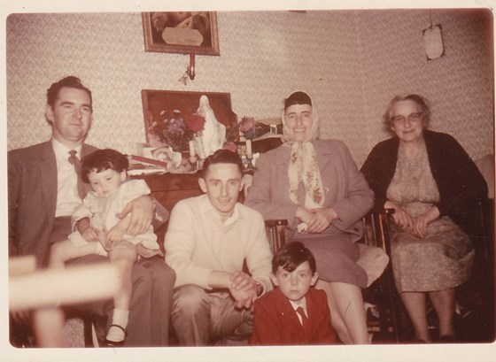 Dad with his mum, Auntie Marie, Uncle Hugh, nephew John and niece Elaine. 